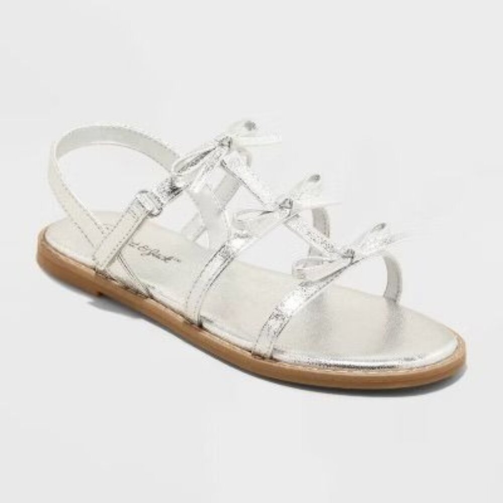 NEW Cat & Jack Kids' Aria Bow Sandals - Silver - Size 5